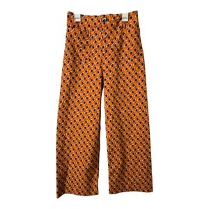 Maeve Sarah Gordon Bee Print Wide Leg Pants Anthropologie Orange High Rise Sz 0